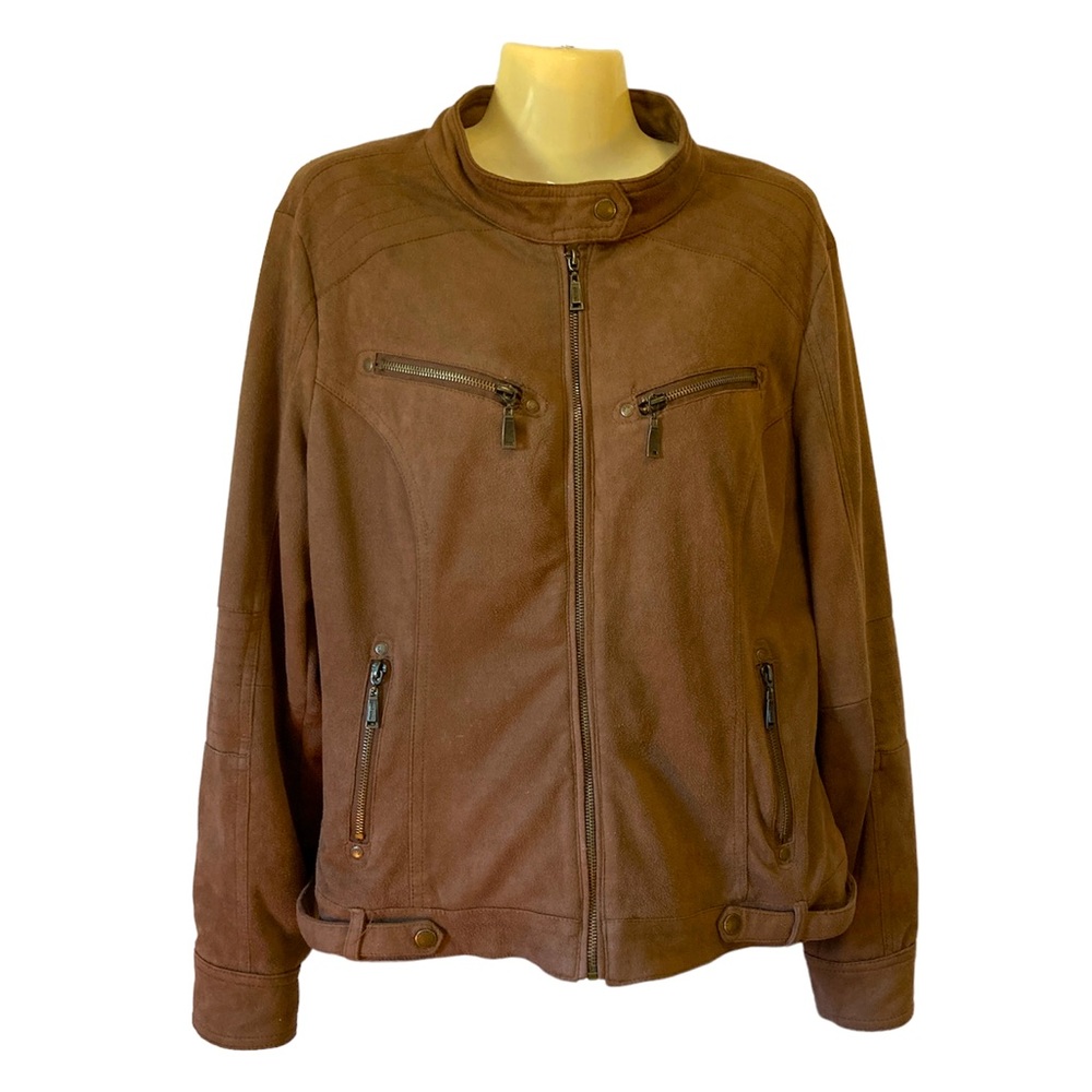 Odyn Suede Jacket Front Zip Close Zip Pockets Cottagegoth Retro Neutral Brown XL